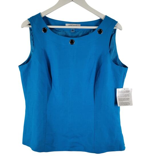 Kasper Linen Blend Shell Top Womens Sz 12 Blue Sleeveless Grommet NWT - Picture 1 of 11